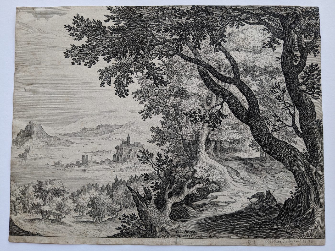 Riverscape with 2 figures sitting under a tree