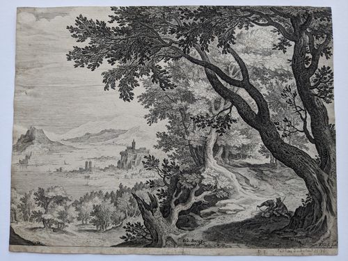 Riverscape with 2 figures sitting under a tree — Aegidius Sadeler II