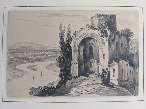 Castle ruins on a river — Alexandre Calame