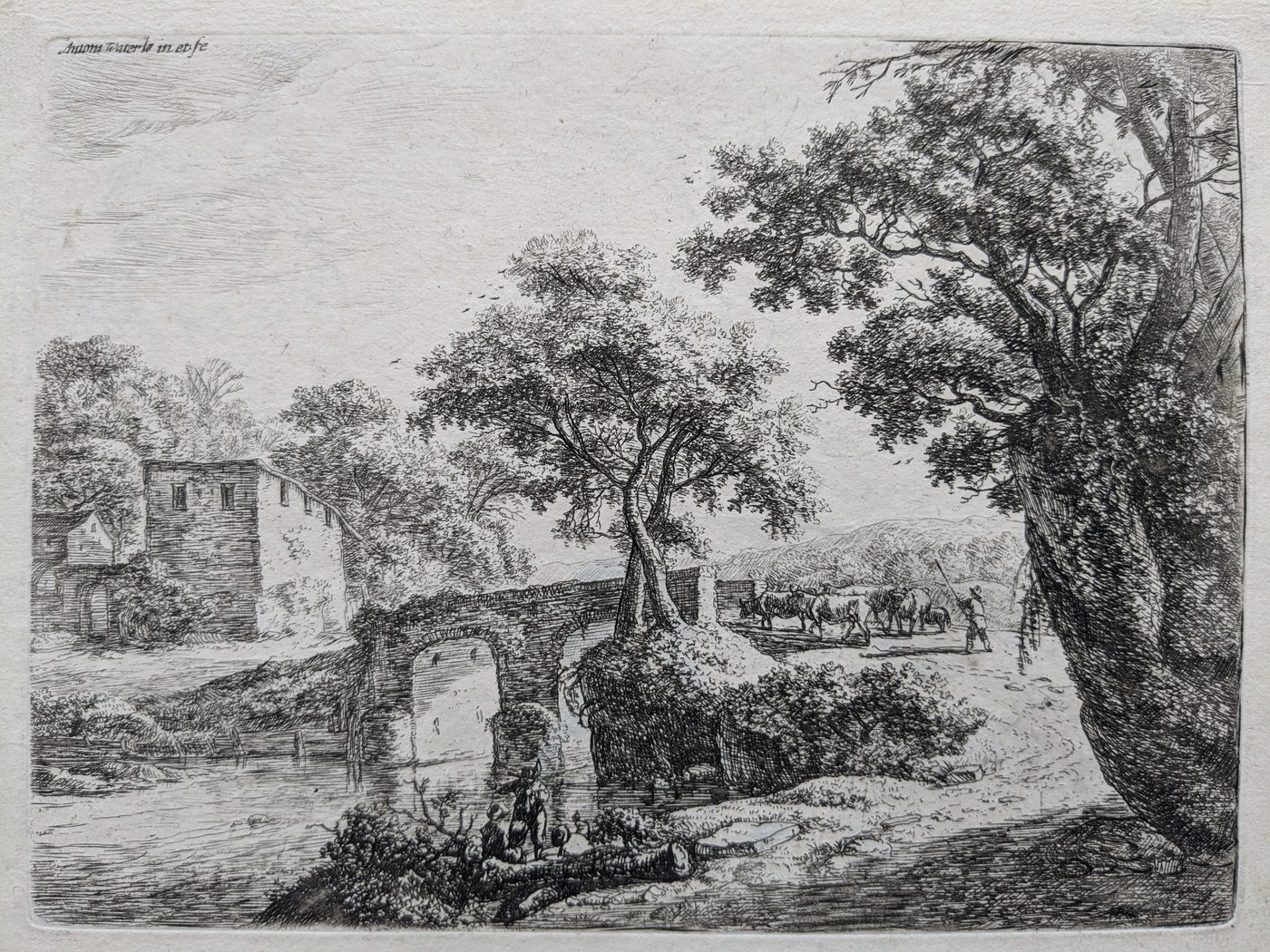Herd near a stone bridge (with drawings on verso)