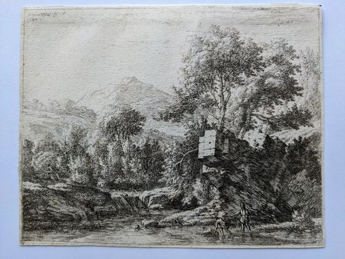 Twee mannen bij een steen in het water — Carel Dujardin