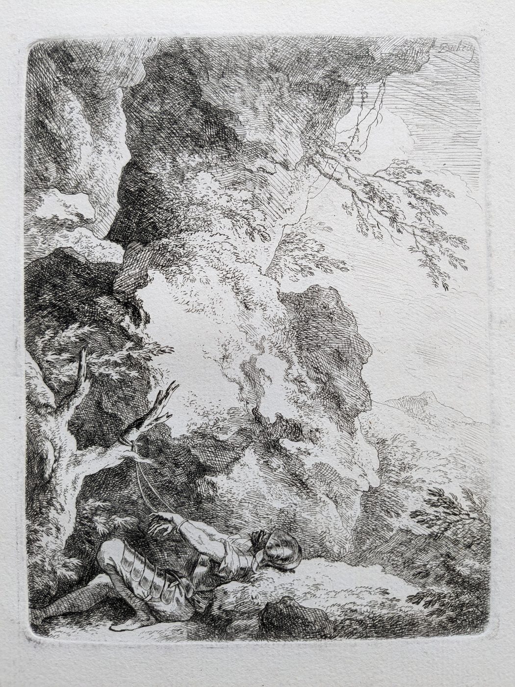 Saint William of Maleval in a rocky landscape