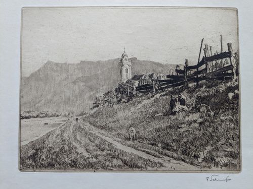 Church and villagers — Ferdinand Schmutzer