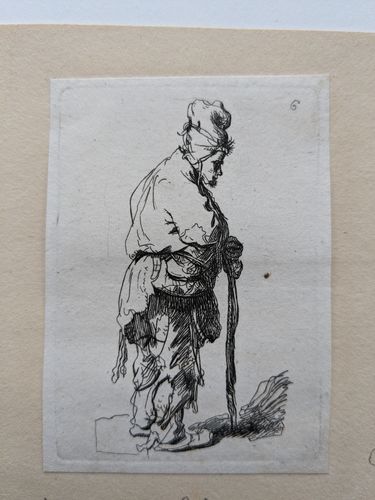 A peasant in a high cap, standing leaning on a stick — François Vivares
