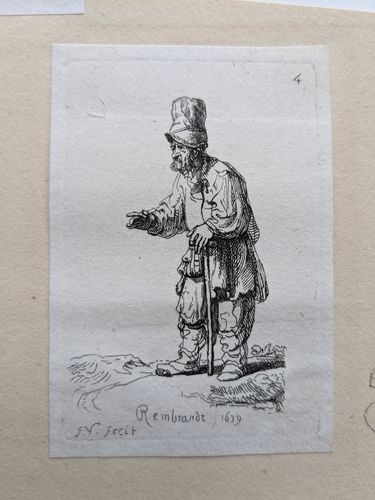 Beggar leaning on a stick, facing left — François Vivares