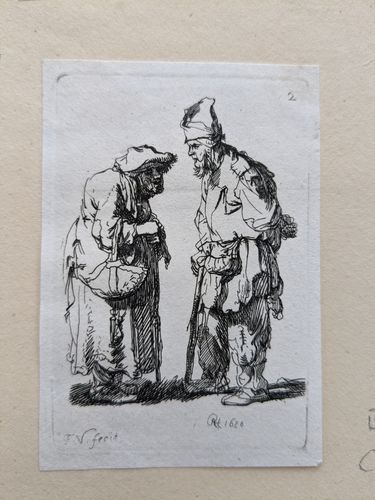Beggar man and beggar woman conversing — François Vivares