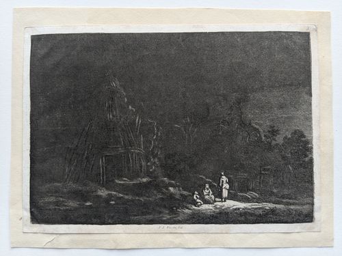 Family outside a hut at night (”XII Vues de la Normandie”) — Franz Edmund Weirotter