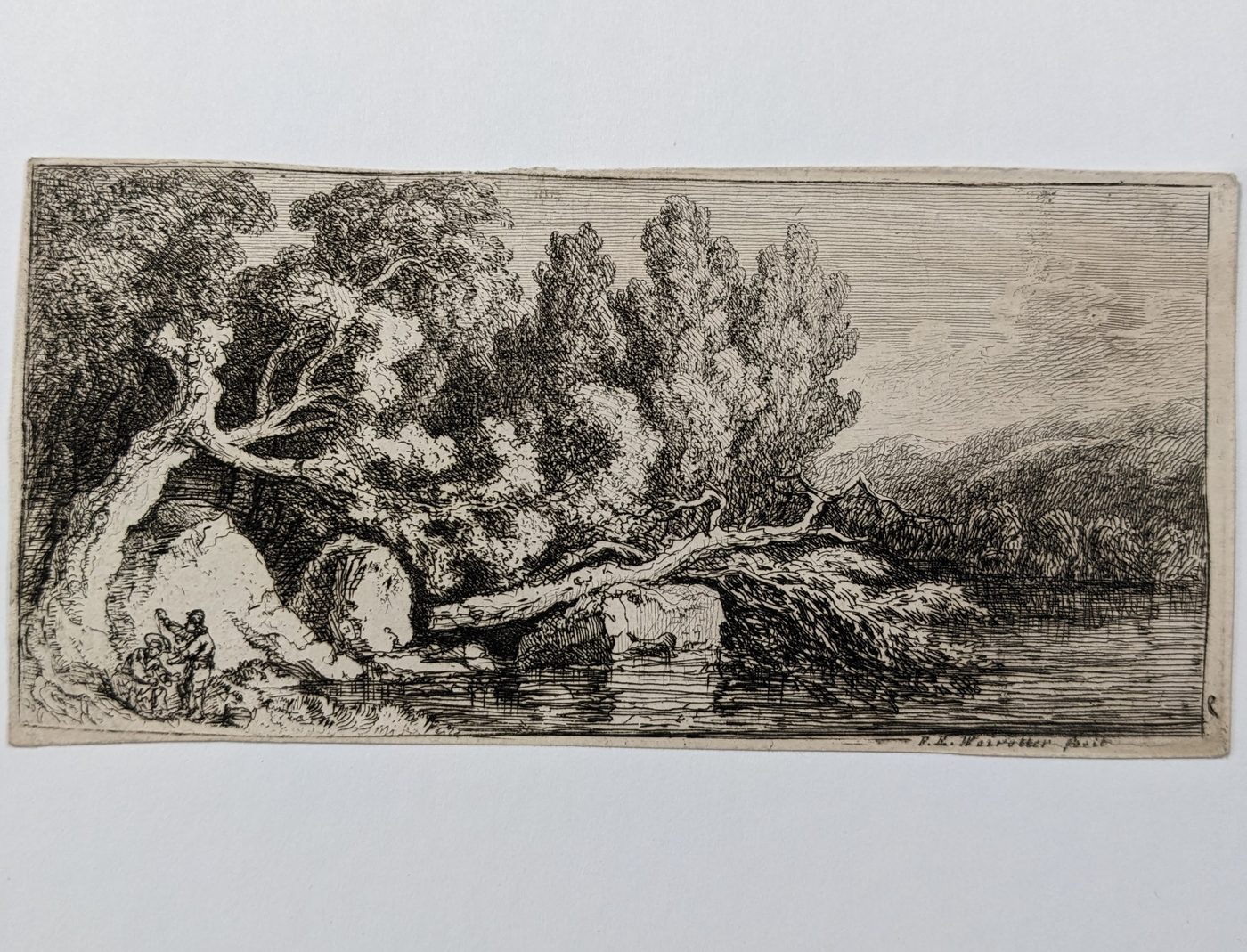 Landscape with a family under trees by a river