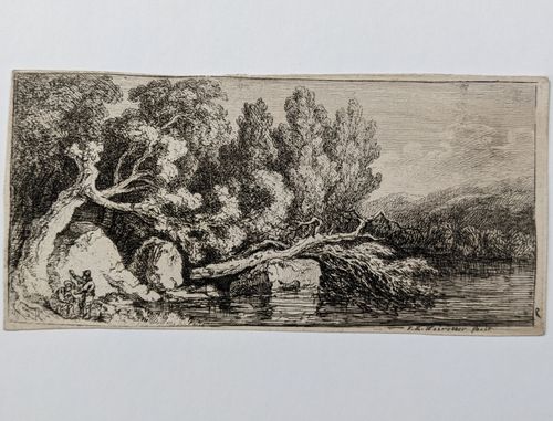 Landscape with a family under trees by a river — Franz Edmund Weirotter