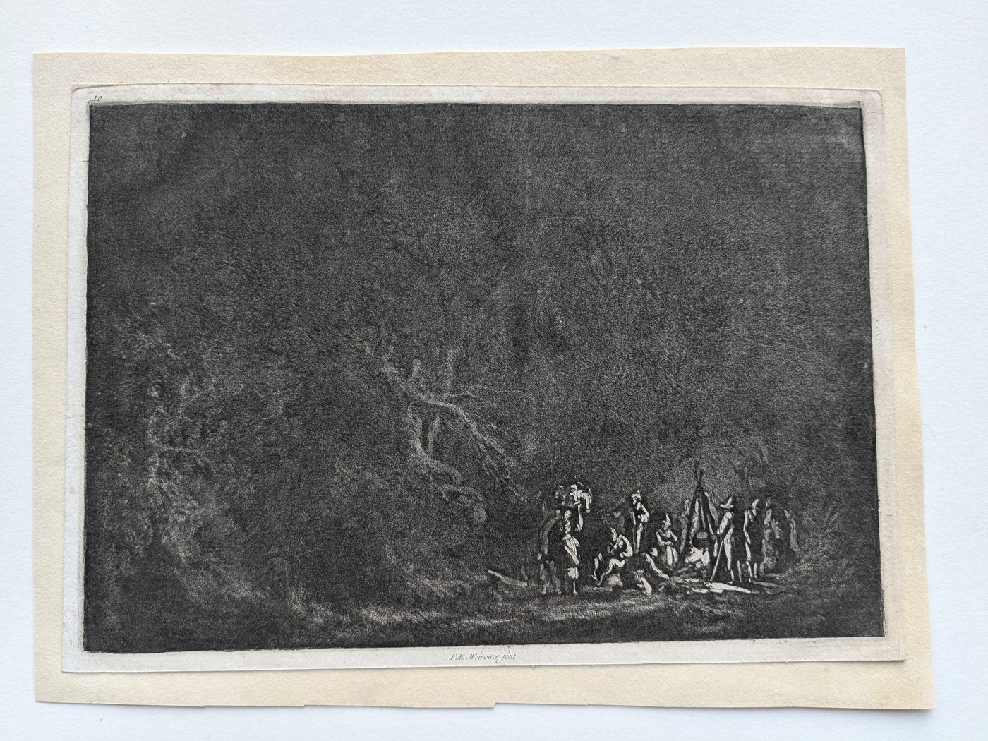 Travelers around a campfire (”XII Vues de la Normandie”)