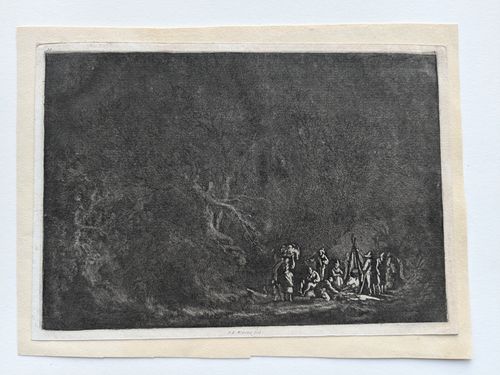 Travelers around a campfire (”XII Vues de la Normandie”) — Franz Edmund Weirotter