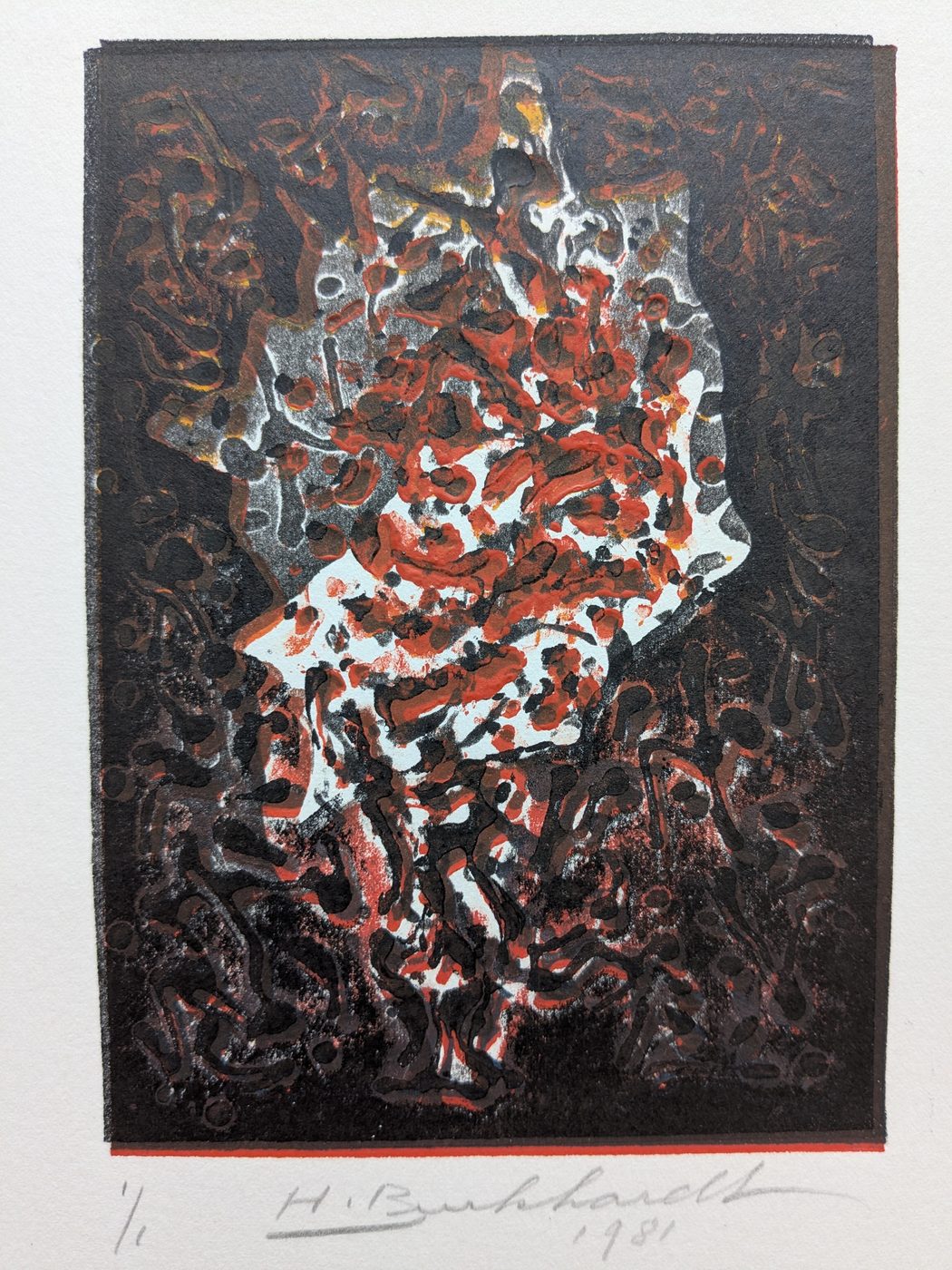 Abstract three-plate linocut