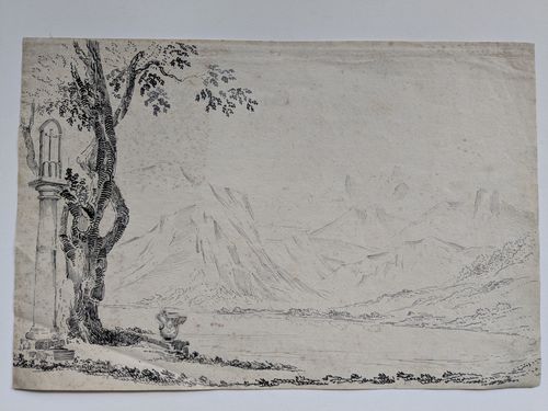 Mountain landscape with a crucifix (Grenoble) — John Claude Nattes