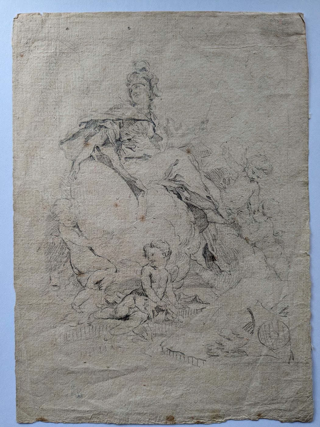 Minerva seated on a cloud surrounded by putti