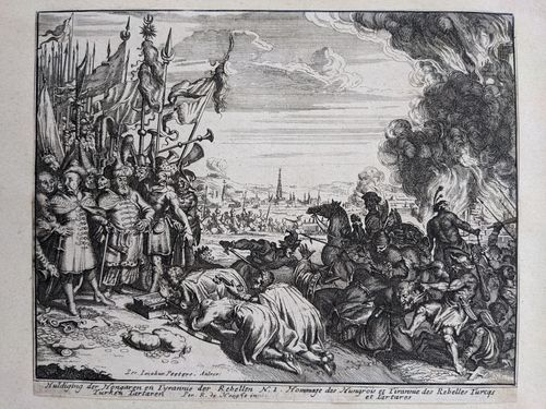 Huldiging der Hongaren en Tyrannie der Rebellen Turken Tartaren — Romeyn de Hooghe