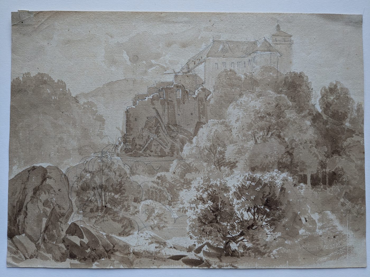 Wash drawing of a castle